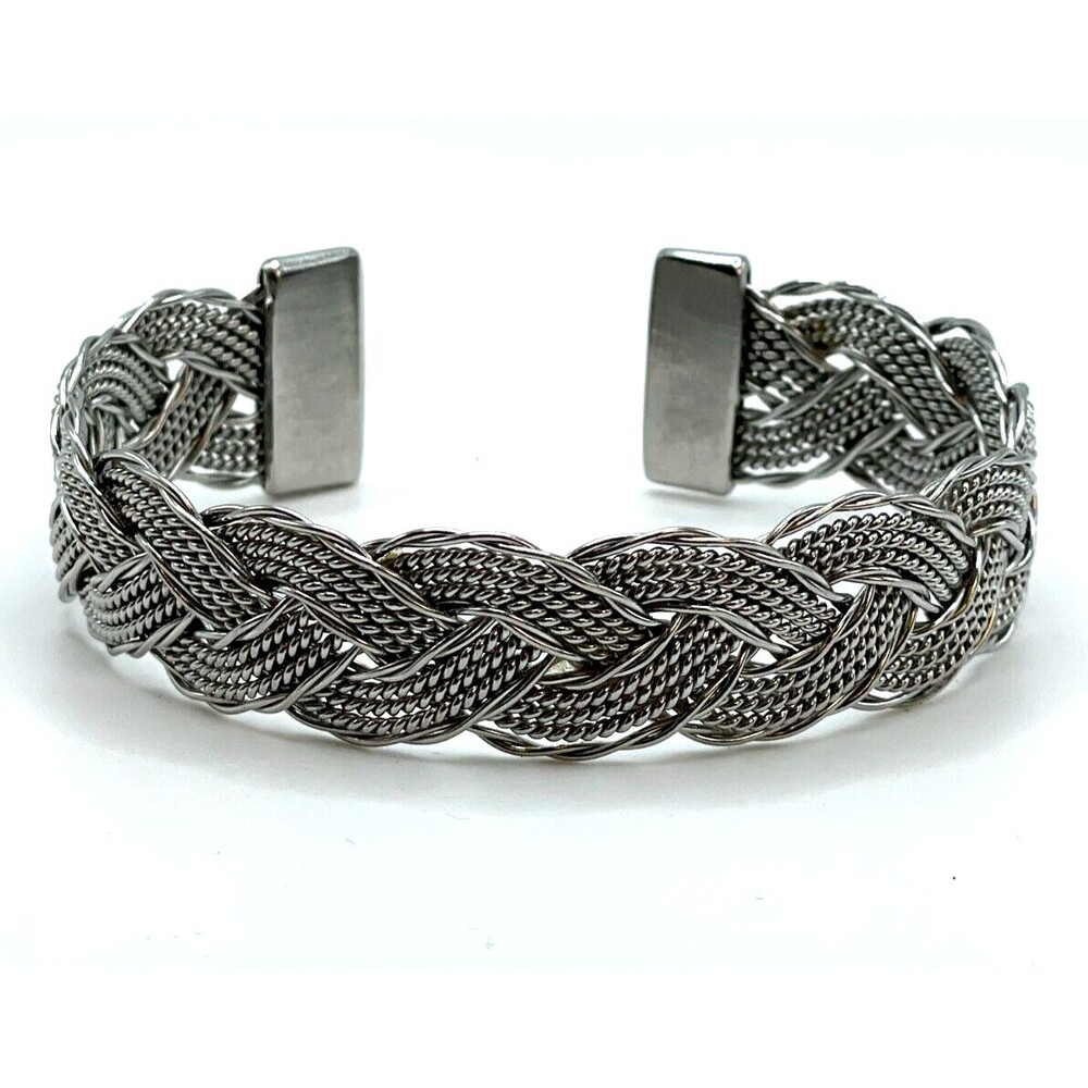 Vintage Silver Tone Rope Braid Design Cuff Bracelet